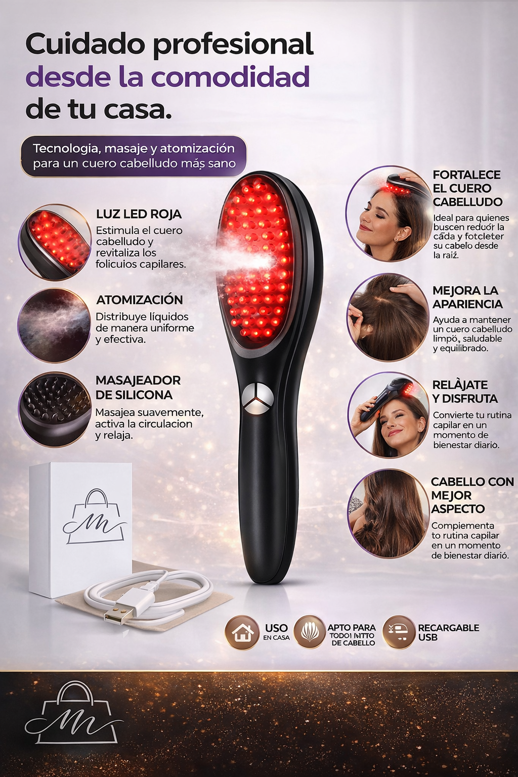 Cepillo LED Masajeador y Atomizador